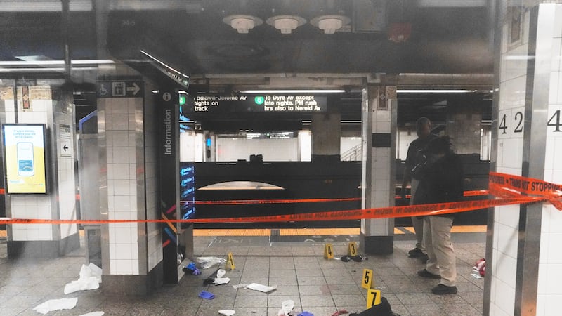 Police investigate the scene after a reported stabbing and shooting at the Grand Central...