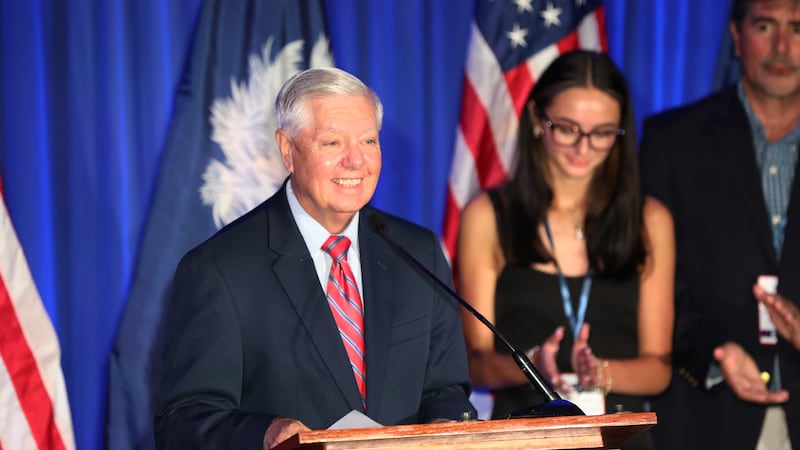 Republican U.S. Sen. Lindsey Graham speaks after winning the Republican primary on Tuesday,...