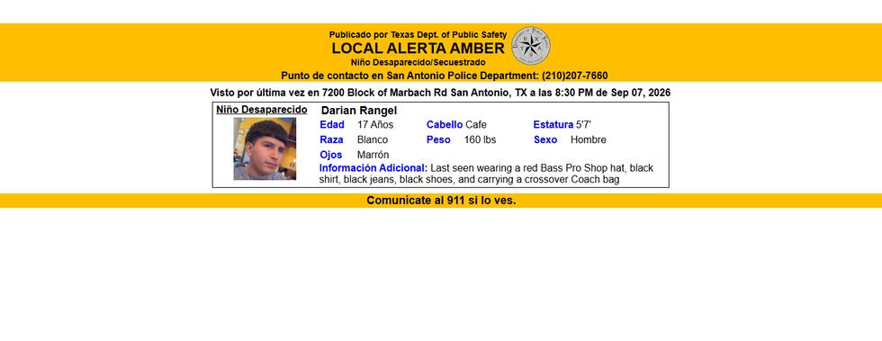 Emiten Alerta AMBER por menor de 17 años desaparecido en San Antonio.