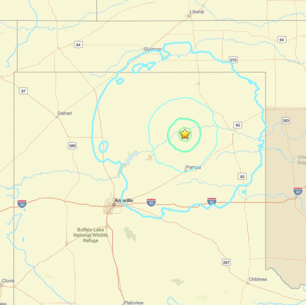 Magnitude 5.0 earthquake southeast of Spearman (MAP: U.S. Geological Survey)