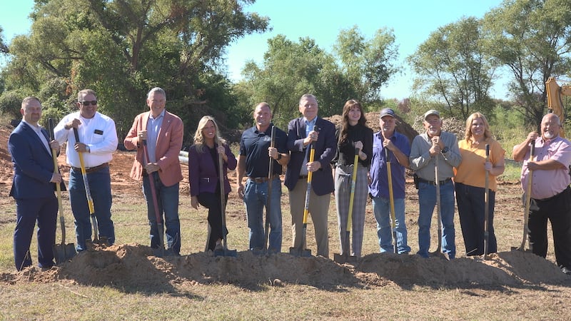 Government and City officials breaking ground in Waurika for new water treatment plant.