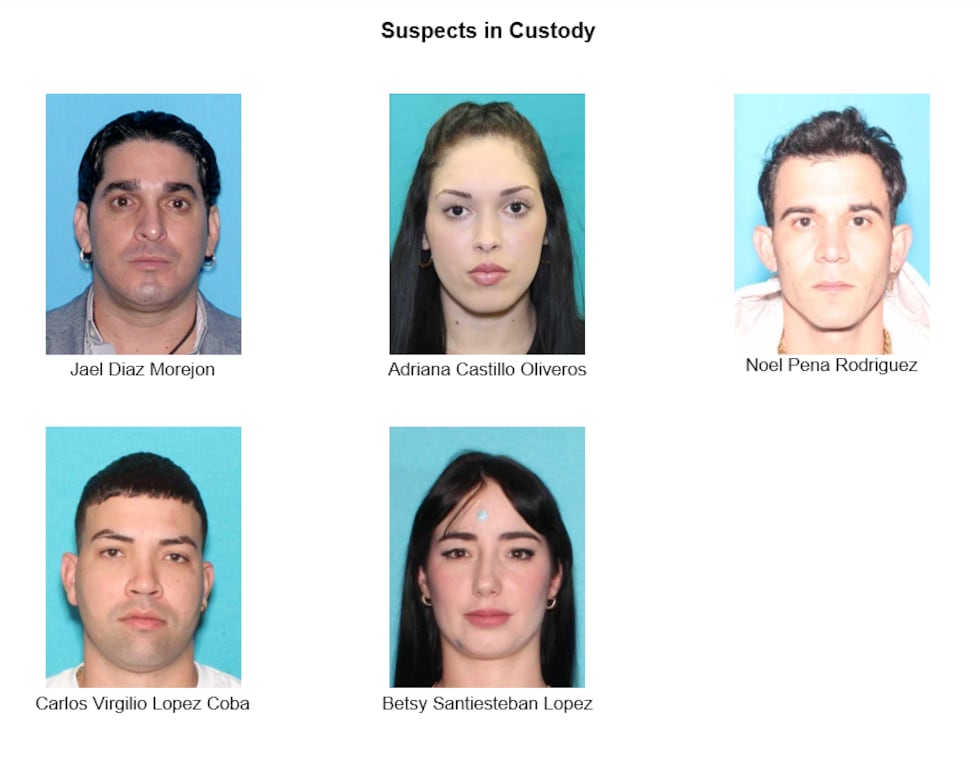 La operación condujo al arresto de cinco sospechosos: Jael Díaz Morejón, Adriana Castillo...
