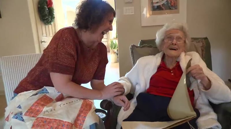 Fabric squares made and sewn in Lawton in the early 1940s are reuniting families more than 80...
