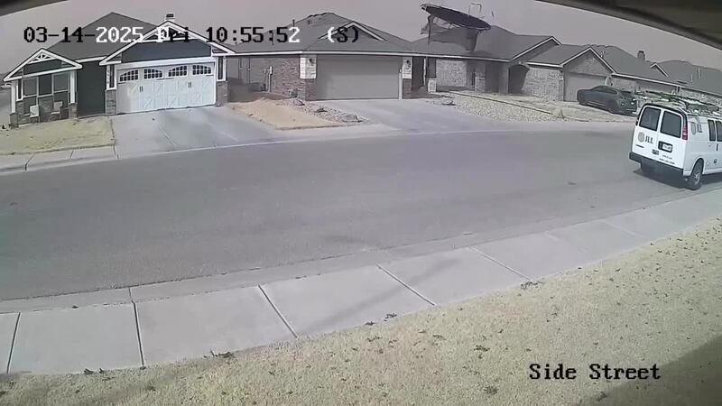 A trampoline was seen clearing a house in Lubbock, Texas, during extremely windy conditions....