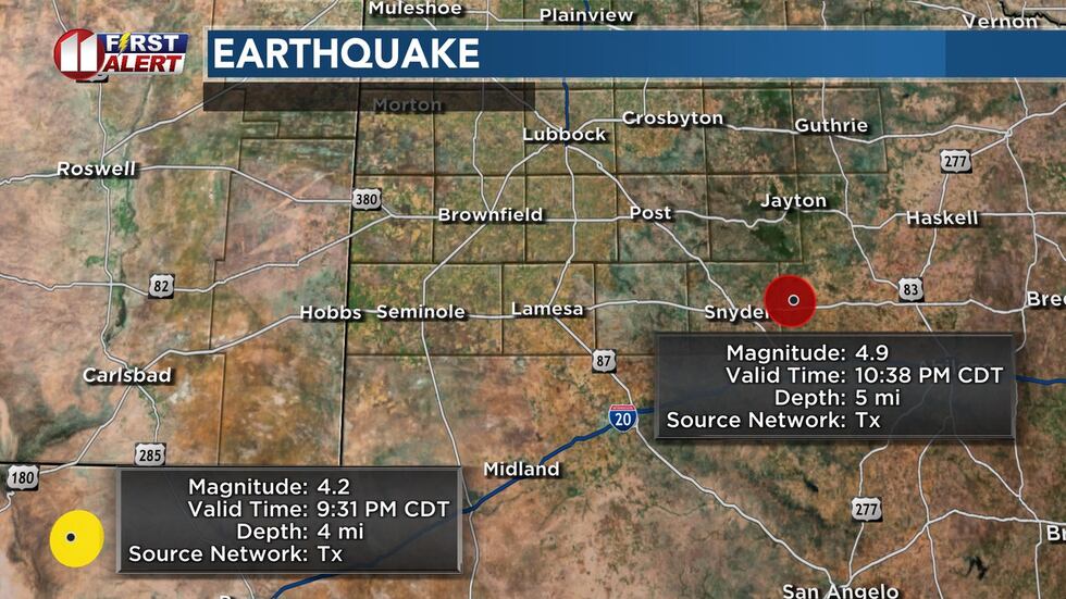 Este mapa muestra dos terremotos observados el lunes por la noche, según el USGS. Tras el...