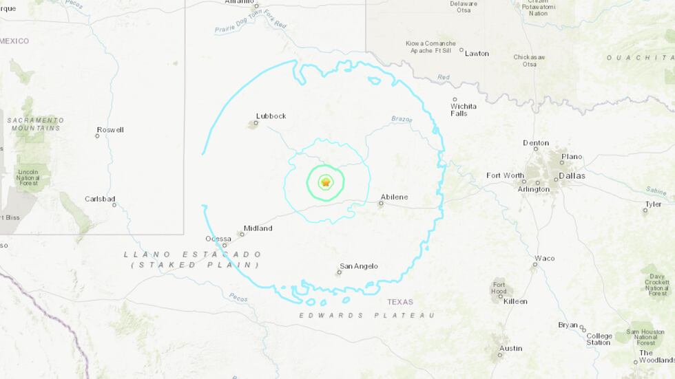 Mapa del USGS que muestra el radio de impacto del terremoto