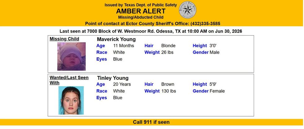 AMBER Alert issued for 11-month-old child in Odessa